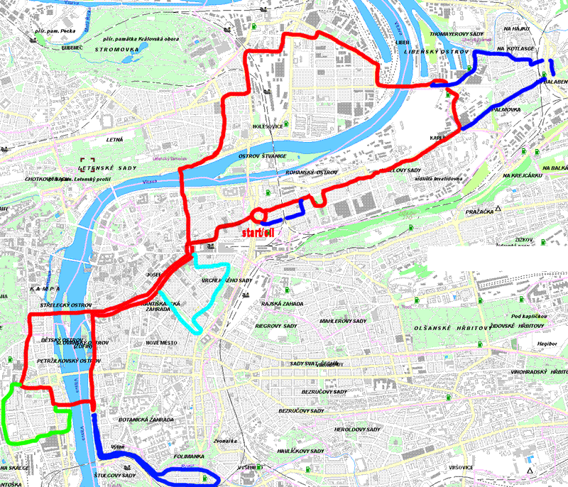 Plan trasy in-line jizd Prahou.